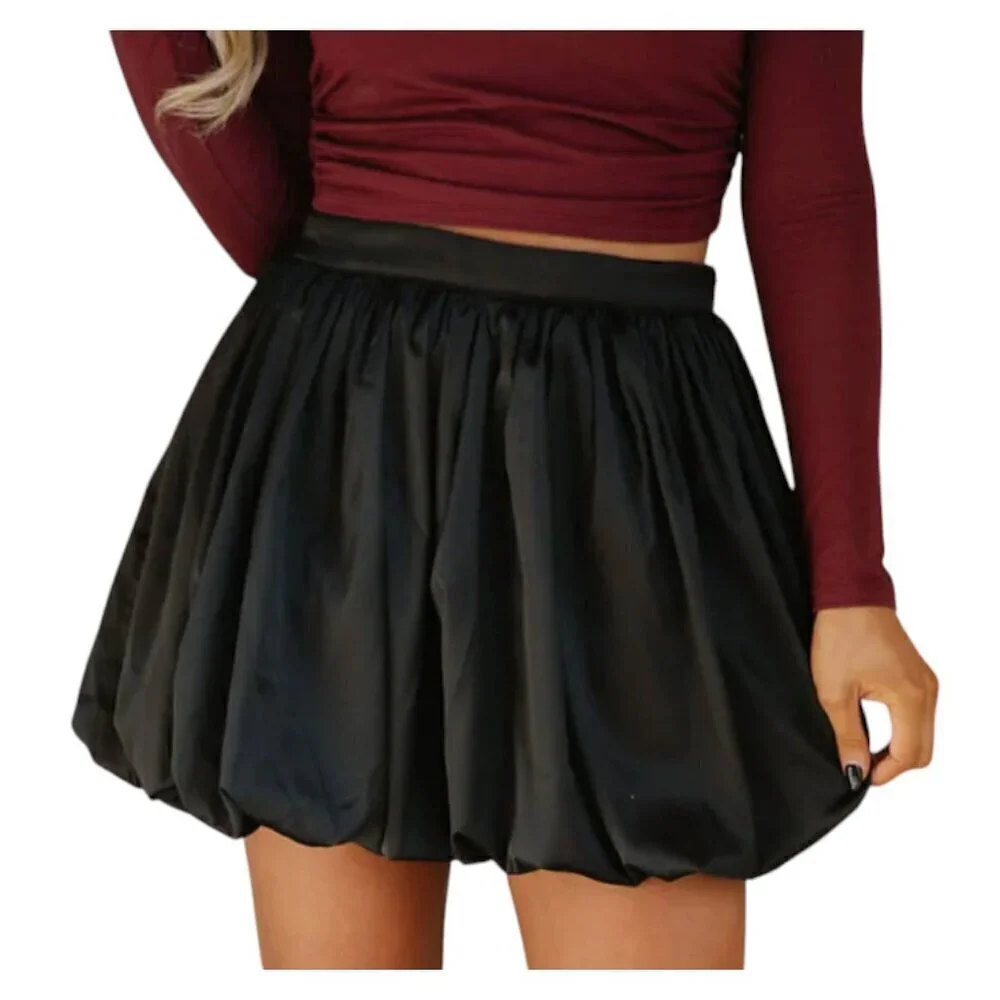 21 Saints Bubble Mini Skirt, High Waist, Black